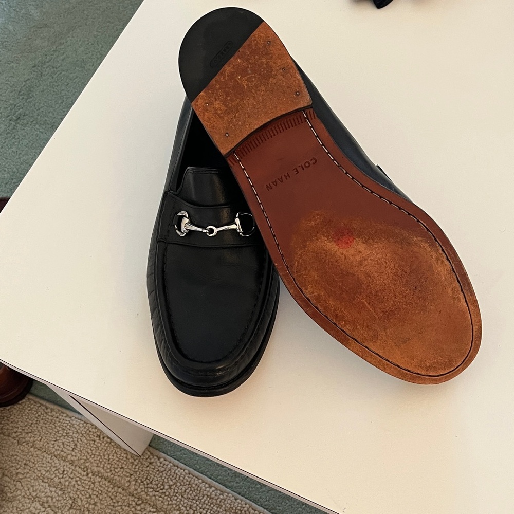 Cole Haan Black Leather Slip-On Loafers with Silver Detail 10 1/2M - Picture 3 of 7